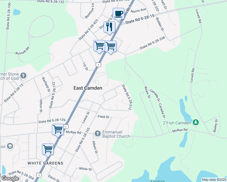 map of restaurants, bars, coffee shops, grocery stores, and more near 1918 Fairfax Drive in Camden