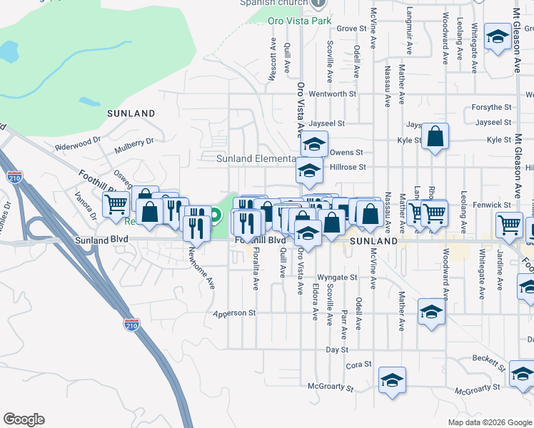 map of restaurants, bars, coffee shops, grocery stores, and more near 8517 Fenwick Street in Los Angeles