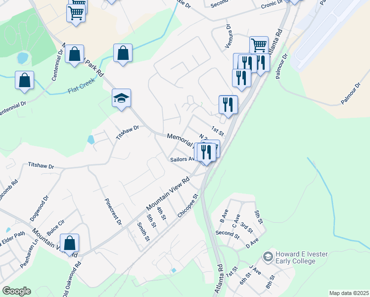 map of restaurants, bars, coffee shops, grocery stores, and more near 4TH Trail Court in Gainesville
