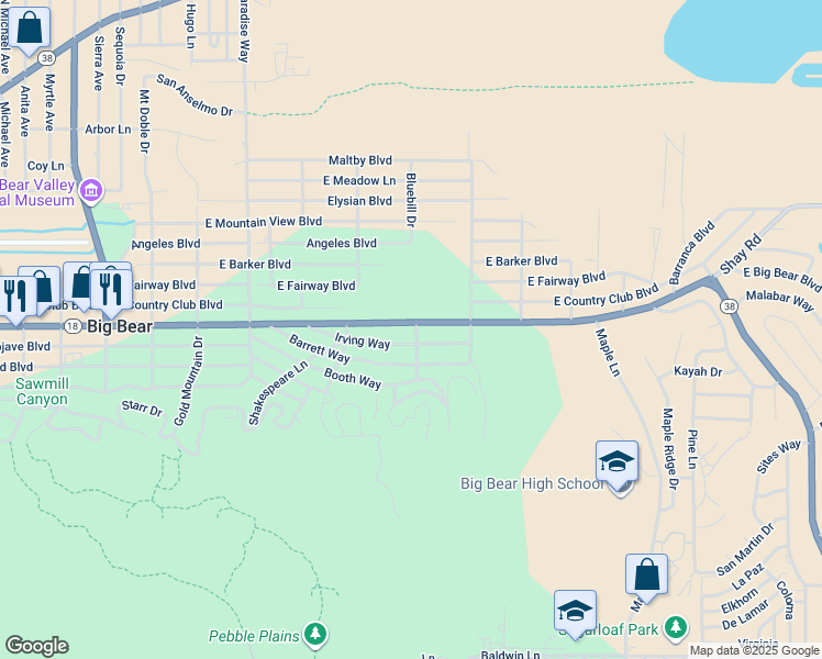 map of restaurants, bars, coffee shops, grocery stores, and more near 660 California 38 in Big Bear