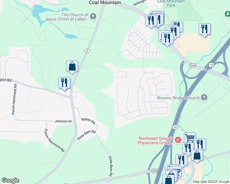 map of restaurants, bars, coffee shops, grocery stores, and more near 4595 Fourth Rail Lane in Cumming