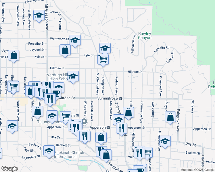 map of restaurants, bars, coffee shops, grocery stores, and more near 10606 Mountair Avenue in Los Angeles