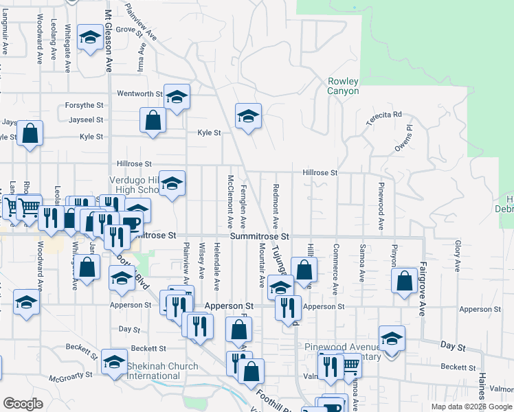 map of restaurants, bars, coffee shops, grocery stores, and more near 10559 Tujunga Canyon Boulevard in Los Angeles