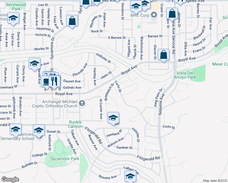 map of restaurants, bars, coffee shops, grocery stores, and more near 1247 Hobbit Court in Simi Valley
