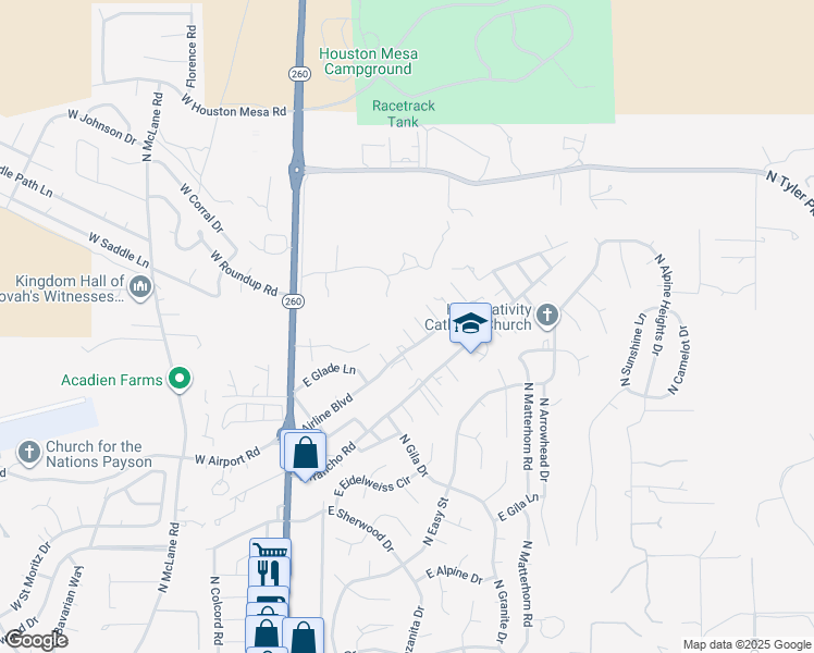 map of restaurants, bars, coffee shops, grocery stores, and more near 1507 North Bell Circle in Payson