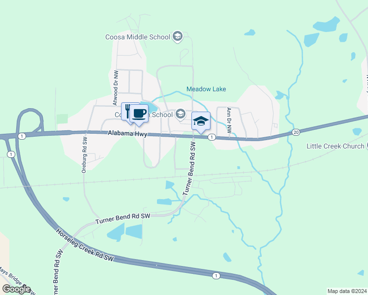 map of restaurants, bars, coffee shops, grocery stores, and more near 4451 Alabama Highway in Rome