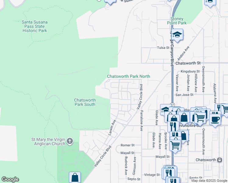 map of restaurants, bars, coffee shops, grocery stores, and more near 10469 Larwin Avenue in Los Angeles