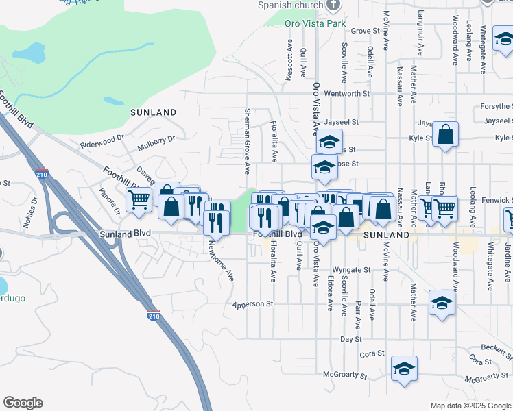 map of restaurants, bars, coffee shops, grocery stores, and more near 10560 Sherman Grove Avenue in Los Angeles