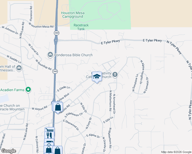 map of restaurants, bars, coffee shops, grocery stores, and more near 654 North Hoover Drive in Payson