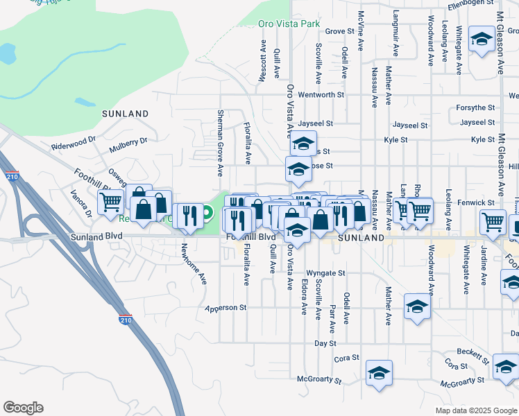 map of restaurants, bars, coffee shops, grocery stores, and more near 8441 Fenwick Street in Los Angeles