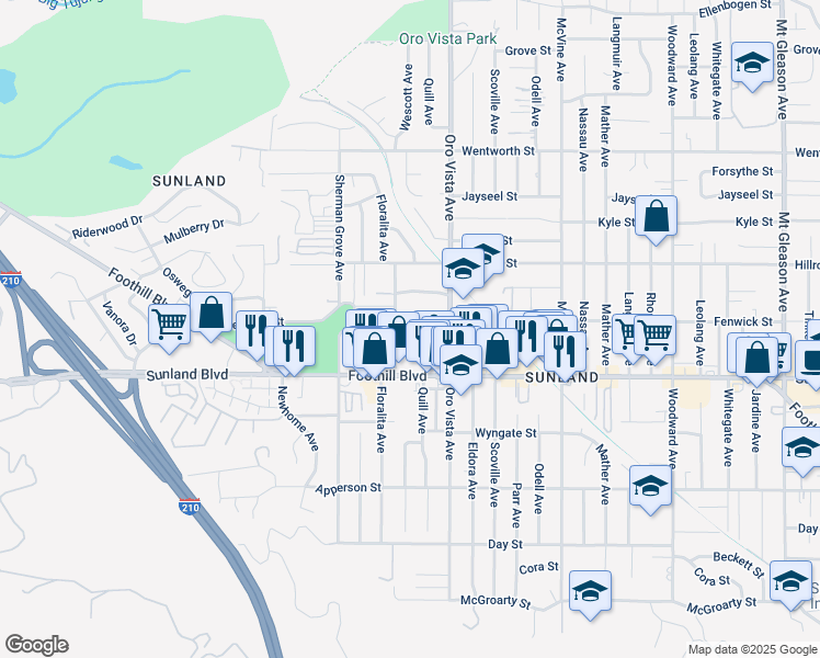 map of restaurants, bars, coffee shops, grocery stores, and more near 8441 Fenwick Street in Los Angeles
