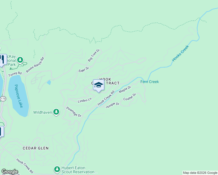 map of restaurants, bars, coffee shops, grocery stores, and more near 647 Eucalyptus Road in Lake Arrowhead