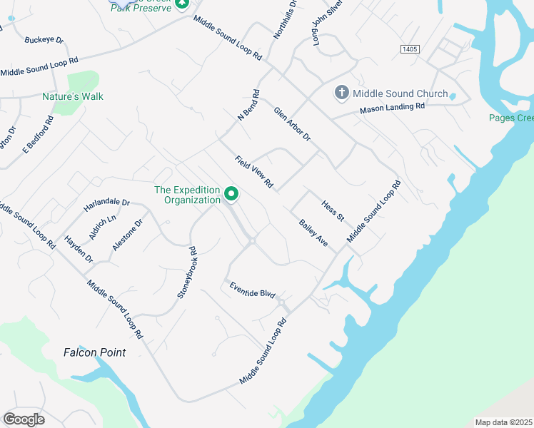 map of restaurants, bars, coffee shops, grocery stores, and more near 1032 Baldwin Park Drive in Wilmington