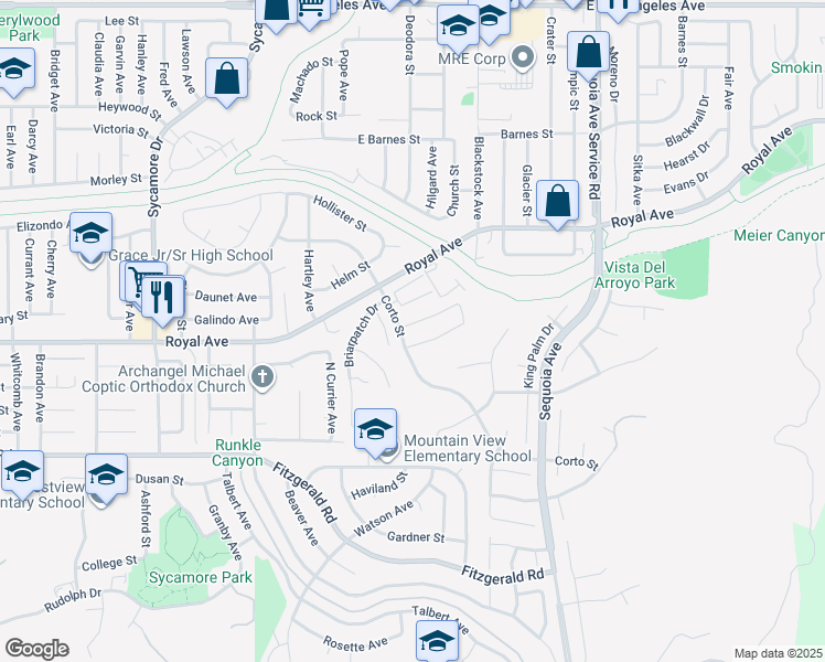 map of restaurants, bars, coffee shops, grocery stores, and more near 3014 Sleepy Hollow Street in Simi Valley