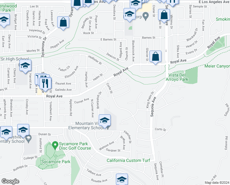 map of restaurants, bars, coffee shops, grocery stores, and more near 3014 Sleepy Hollow Street in Simi Valley