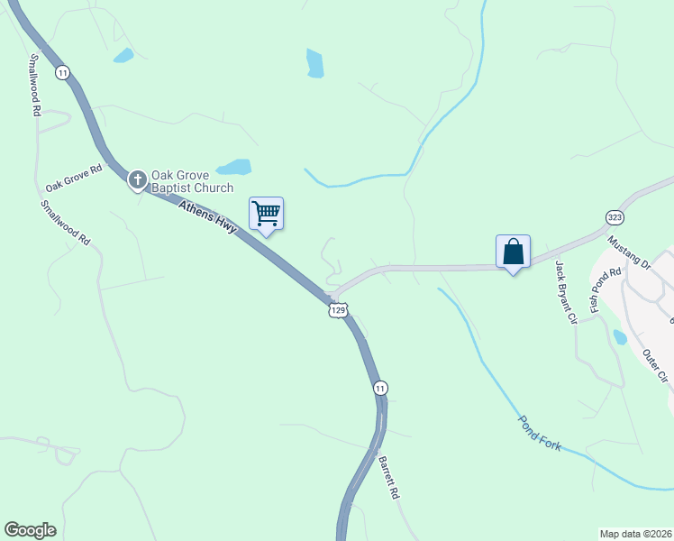 map of restaurants, bars, coffee shops, grocery stores, and more near 2505 Gillsville Highway in Gainesville