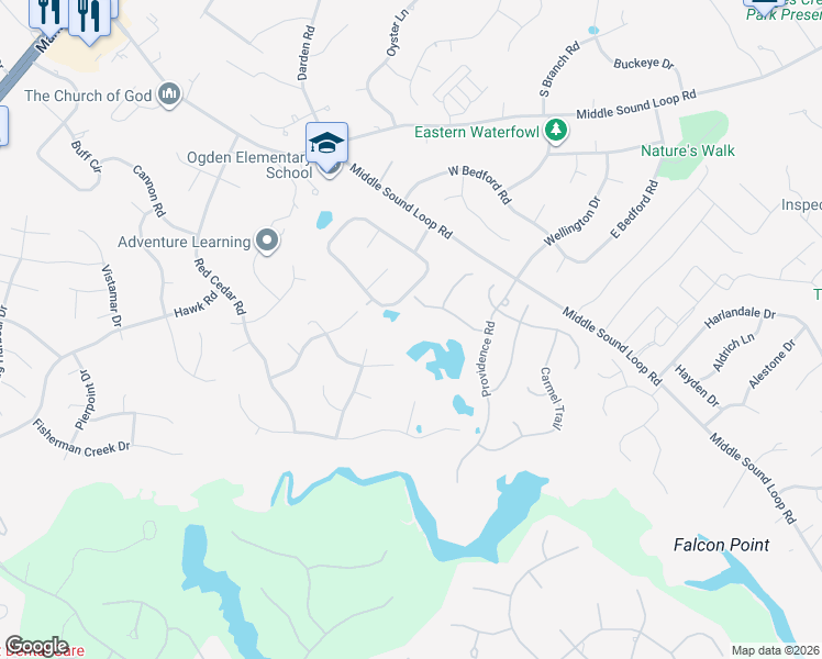 map of restaurants, bars, coffee shops, grocery stores, and more near 3505 Whimsy Way in Wilmington