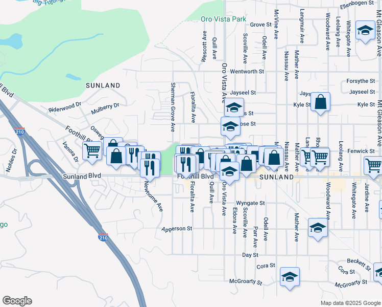map of restaurants, bars, coffee shops, grocery stores, and more near 8520 Fenwick Street in Los Angeles