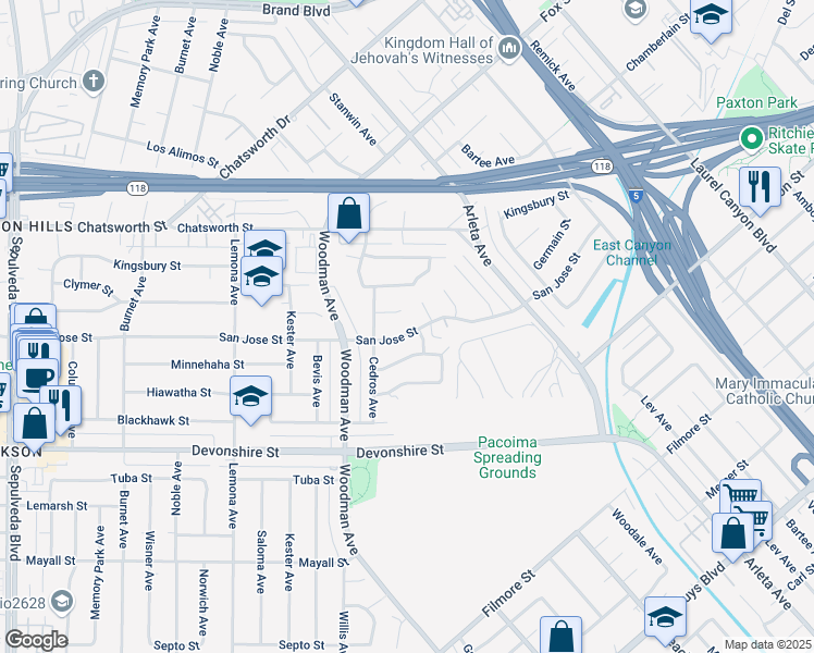map of restaurants, bars, coffee shops, grocery stores, and more near 14702 Germain Street in Los Angeles