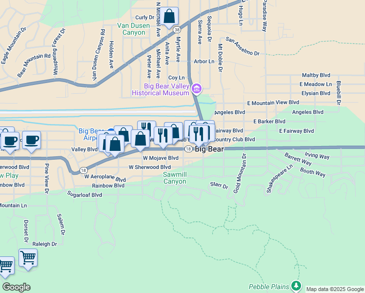 map of restaurants, bars, coffee shops, grocery stores, and more near in Big Bear
