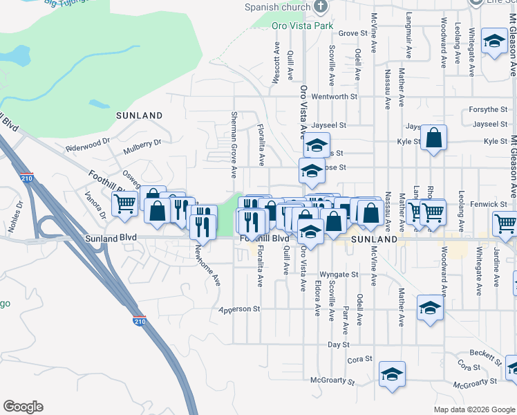 map of restaurants, bars, coffee shops, grocery stores, and more near 8517 Fenwick Street in Los Angeles