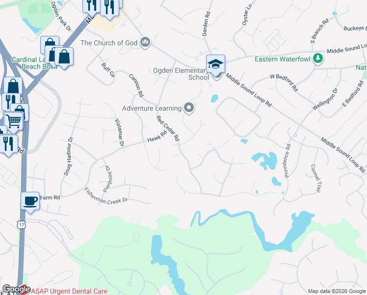 map of restaurants, bars, coffee shops, grocery stores, and more near 300-306 Lonicera Court in Wilmington