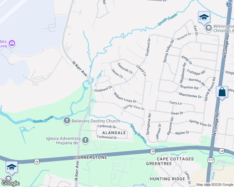map of restaurants, bars, coffee shops, grocery stores, and more near 4400-4418 William Louis Drive in Wilmington