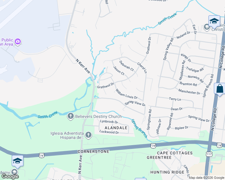 map of restaurants, bars, coffee shops, grocery stores, and more near 4400-4418 William Louis Drive in Wilmington