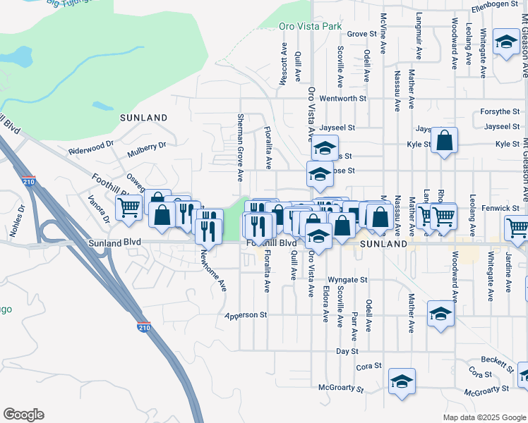 map of restaurants, bars, coffee shops, grocery stores, and more near 8520 Fenwick Street in Los Angeles