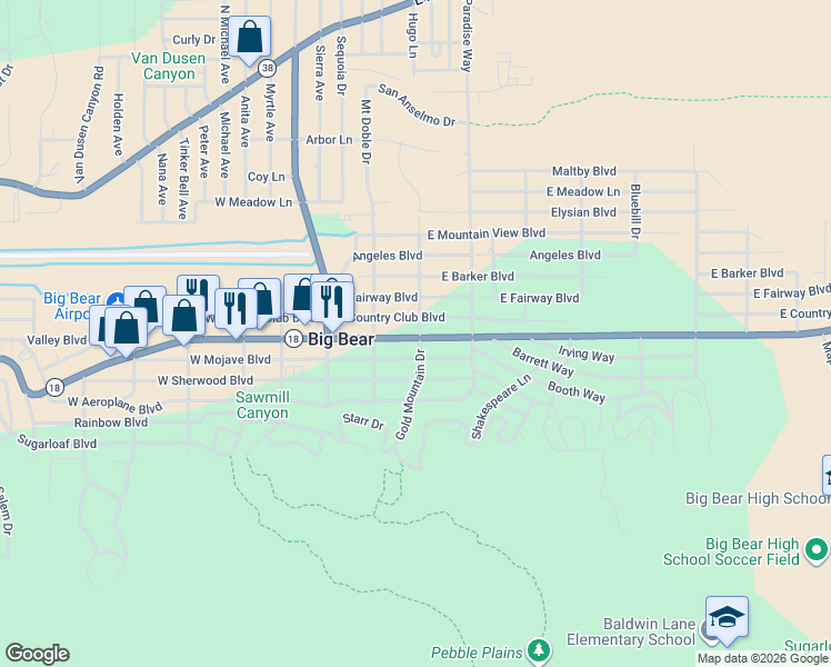 map of restaurants, bars, coffee shops, grocery stores, and more near 237 East Big Bear Boulevard in Big Bear