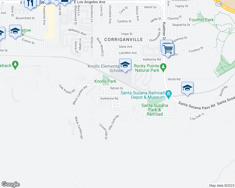 map of restaurants, bars, coffee shops, grocery stores, and more near 6229 Wisteria Street in Simi Valley