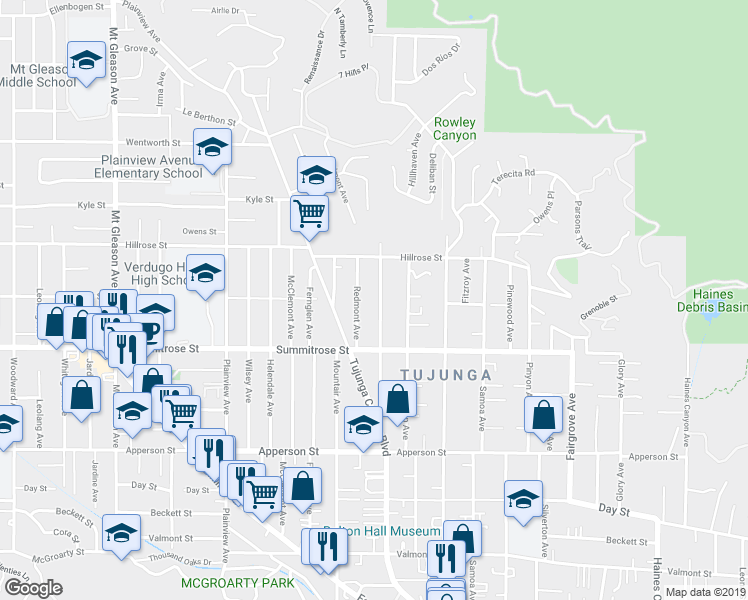 map of restaurants, bars, coffee shops, grocery stores, and more near 10563 Las Lunitas Avenue in Los Angeles