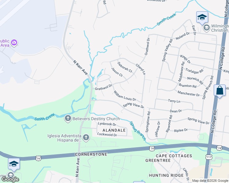 map of restaurants, bars, coffee shops, grocery stores, and more near 4418 William Louis Drive in Wilmington