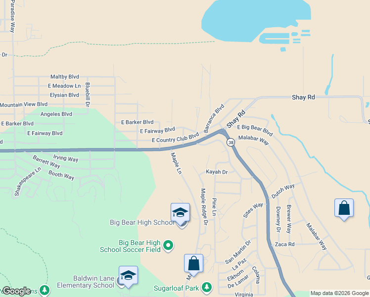 map of restaurants, bars, coffee shops, grocery stores, and more near 1100 East Big Bear Boulevard in Big Bear