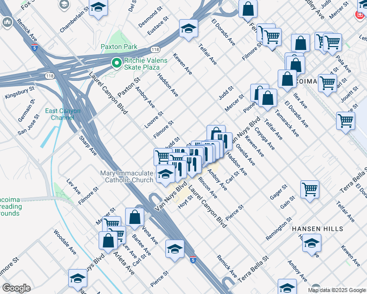 map of restaurants, bars, coffee shops, grocery stores, and more near 13737 Mercer Street in Los Angeles