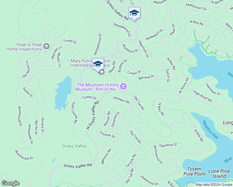 map of restaurants, bars, coffee shops, grocery stores, and more near 27143 Peninsula Drive in Lake Arrowhead