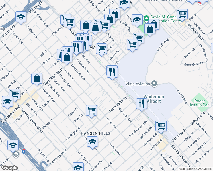 map of restaurants, bars, coffee shops, grocery stores, and more near 10537 Ilex Avenue in Los Angeles
