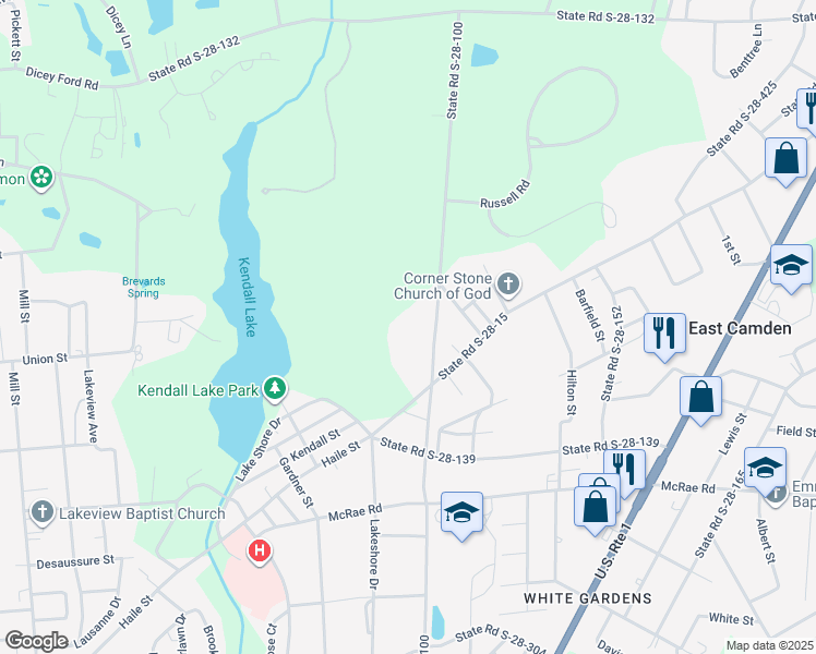 map of restaurants, bars, coffee shops, grocery stores, and more near 1821 State Road S-28-100 in Camden