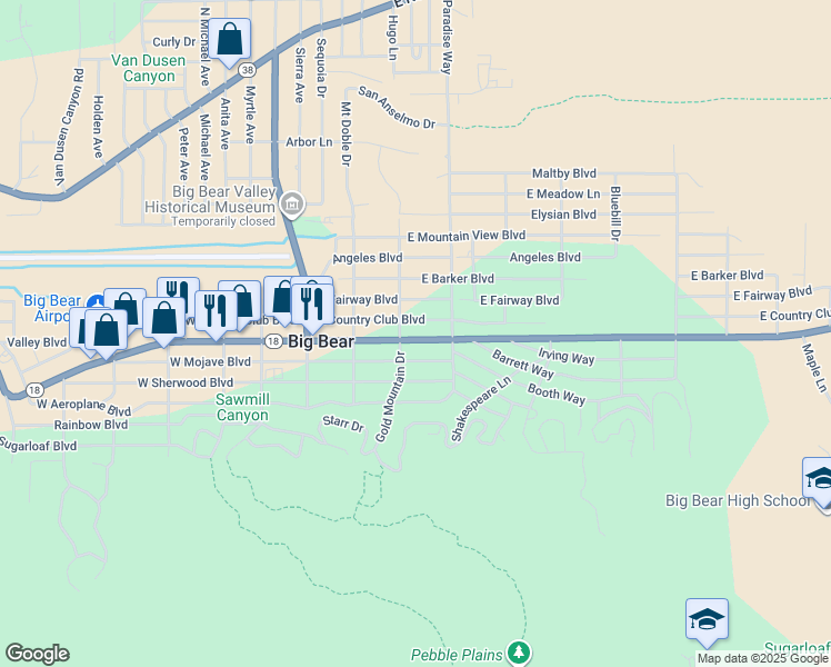 map of restaurants, bars, coffee shops, grocery stores, and more near 315 East Big Bear Boulevard in Big Bear