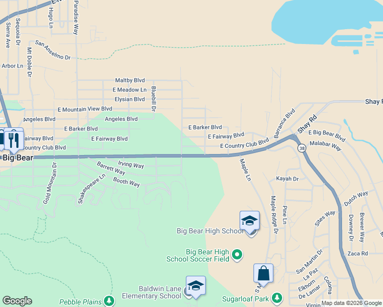 map of restaurants, bars, coffee shops, grocery stores, and more near 817 East Big Bear Boulevard in Big Bear