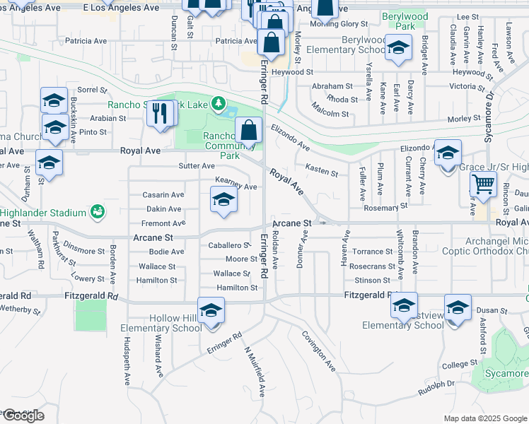 map of restaurants, bars, coffee shops, grocery stores, and more near 1236 Erringer Road in Simi Valley