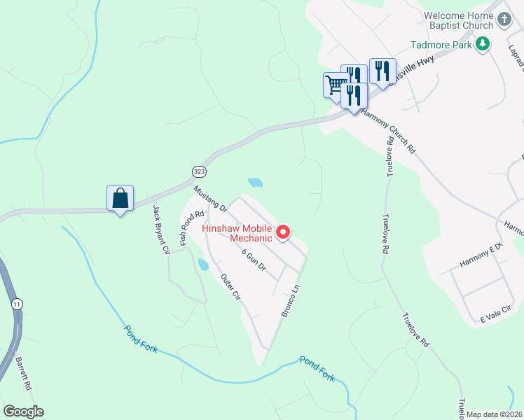 map of restaurants, bars, coffee shops, grocery stores, and more near 2925 Maverick Trail in Gainesville