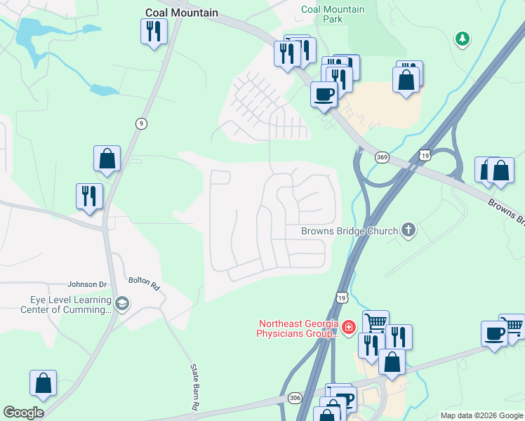 map of restaurants, bars, coffee shops, grocery stores, and more near 4010 Arch Pass in Cumming