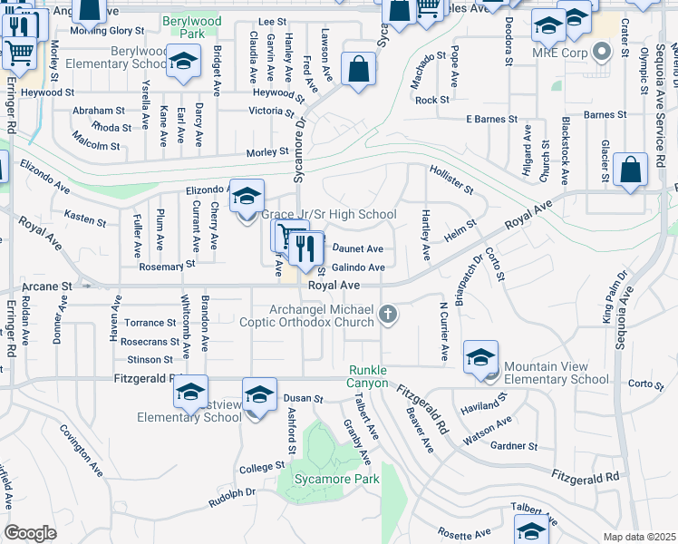 map of restaurants, bars, coffee shops, grocery stores, and more near 2616 Galindo Avenue in Simi Valley