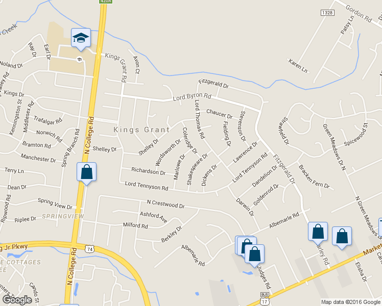 map of restaurants, bars, coffee shops, grocery stores, and more near 1009 Coleridge Drive in Wilmington