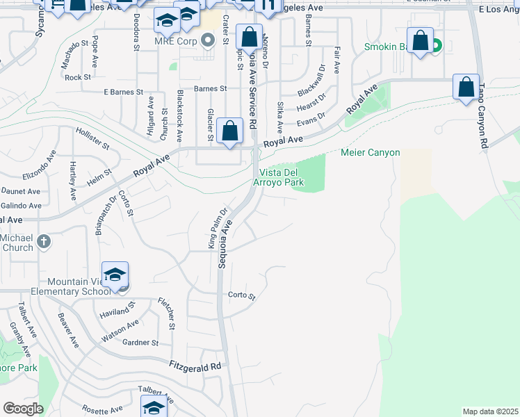 map of restaurants, bars, coffee shops, grocery stores, and more near 3453 Almond Tree Court in Simi Valley
