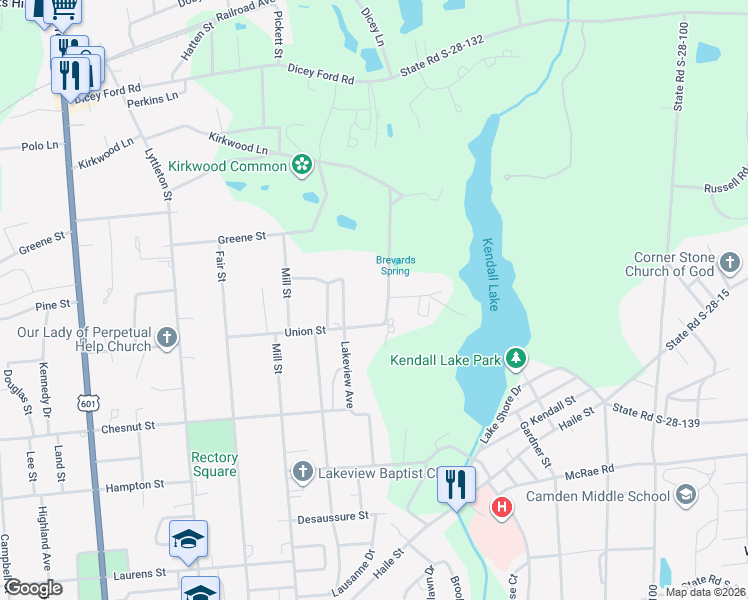 map of restaurants, bars, coffee shops, grocery stores, and more near 1806 Brevard Place in Camden