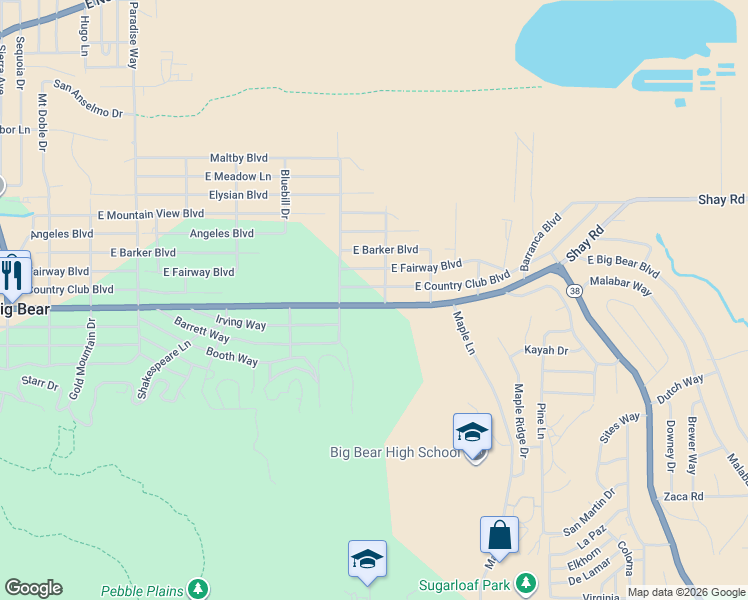 map of restaurants, bars, coffee shops, grocery stores, and more near 833 East Big Bear Boulevard in Big Bear
