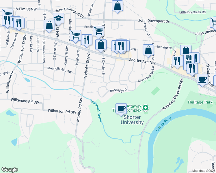 map of restaurants, bars, coffee shops, grocery stores, and more near 34 Rockridge Drive in Rome