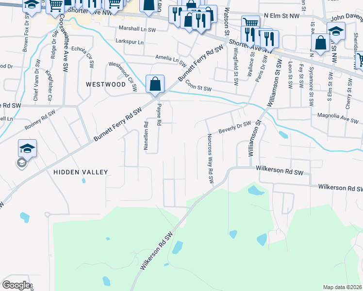 map of restaurants, bars, coffee shops, grocery stores, and more near 43 Hawk Spring Southwest Drive in Rome